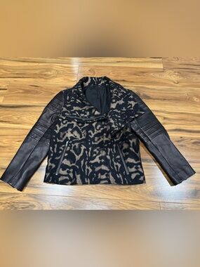 Diane Von Furstenberg Black and Brown Leather Sleeve Mixed-Media Jacket